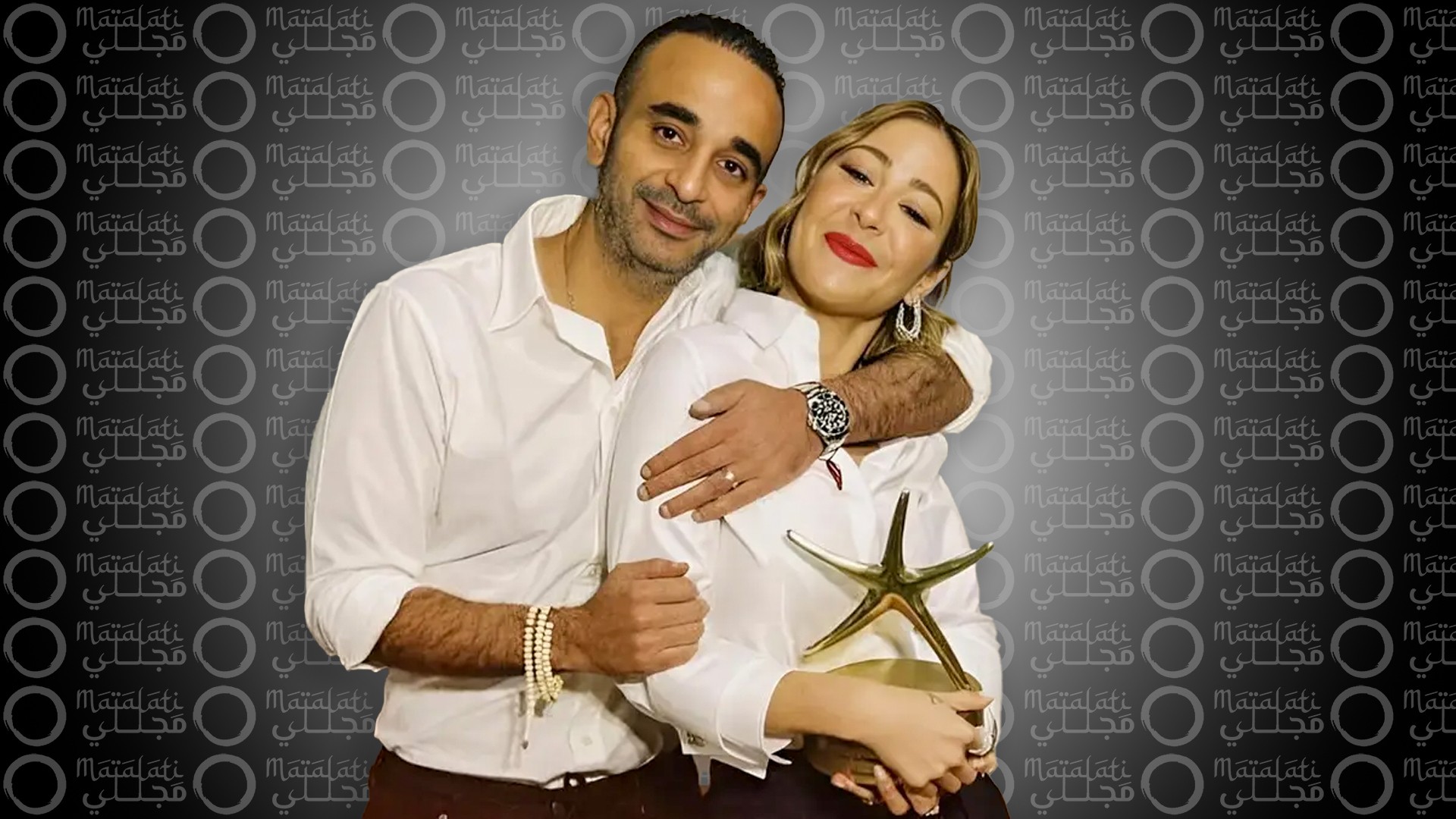 منة شلبي تحتفل بجائزة مهرجان الجونة مع زوجها